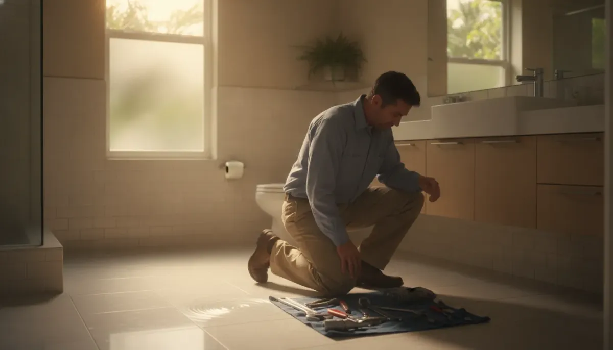 Plumber inspecting a slow bathroom sink drain in a Palm Beach Gardens home